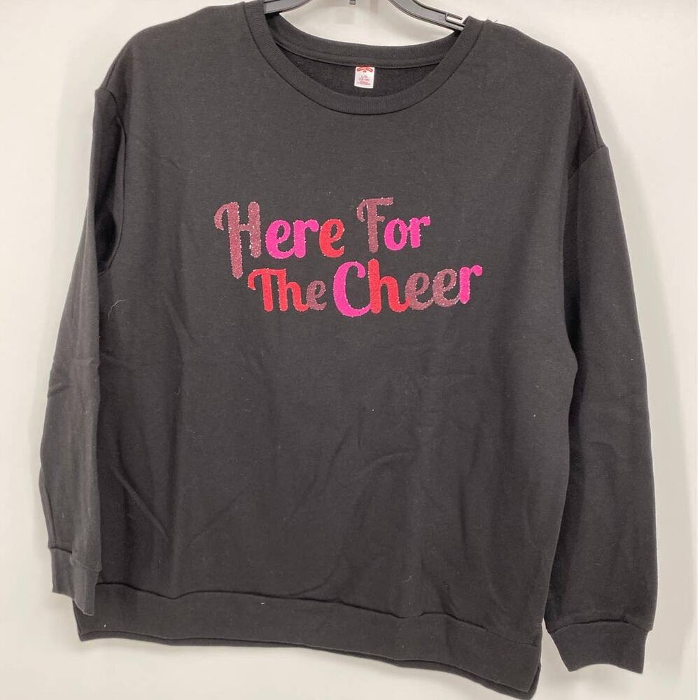 Holiday Time Here for the Cheer Black Sweatshirt Top Sweater NEW Large